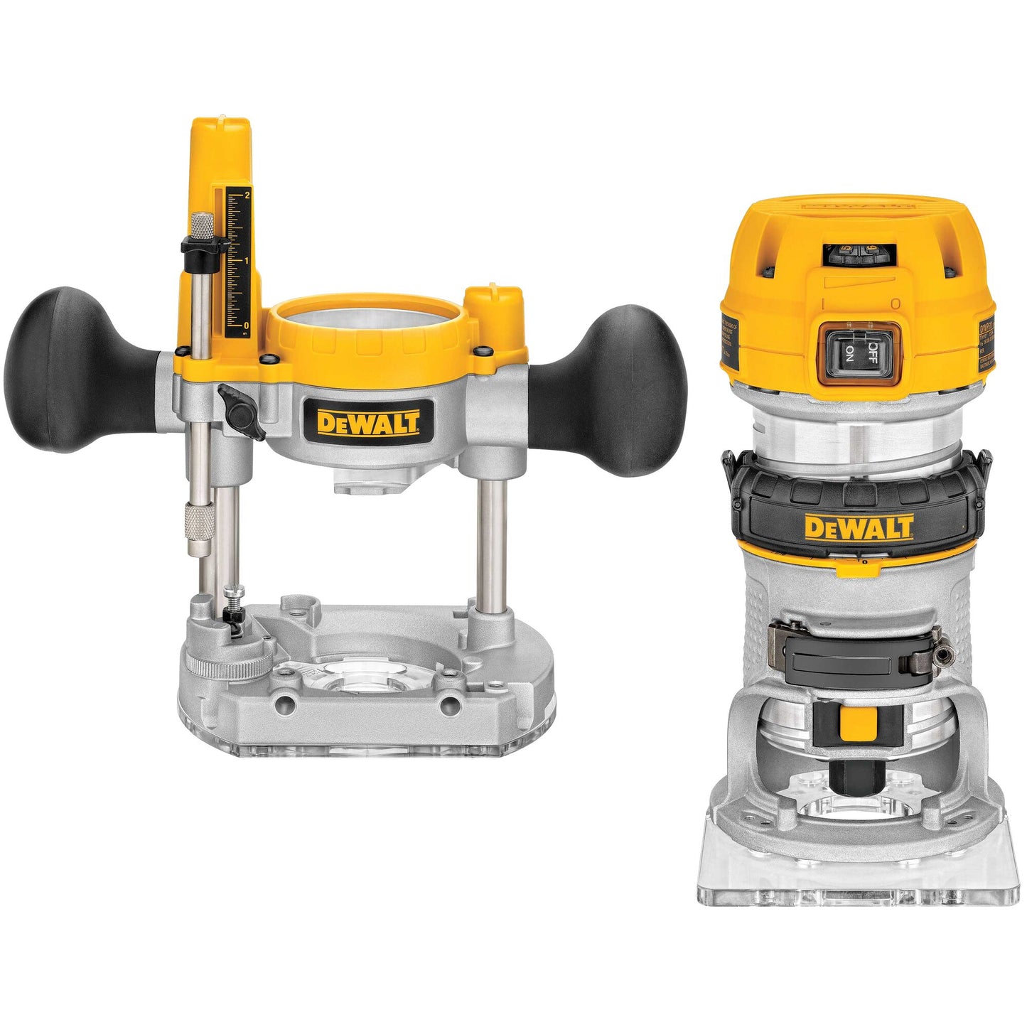 DEWALT D26204K-QS Kit formato da elettrofresatrice ad affondamento e adattatore per conversione a base fissa, 900W