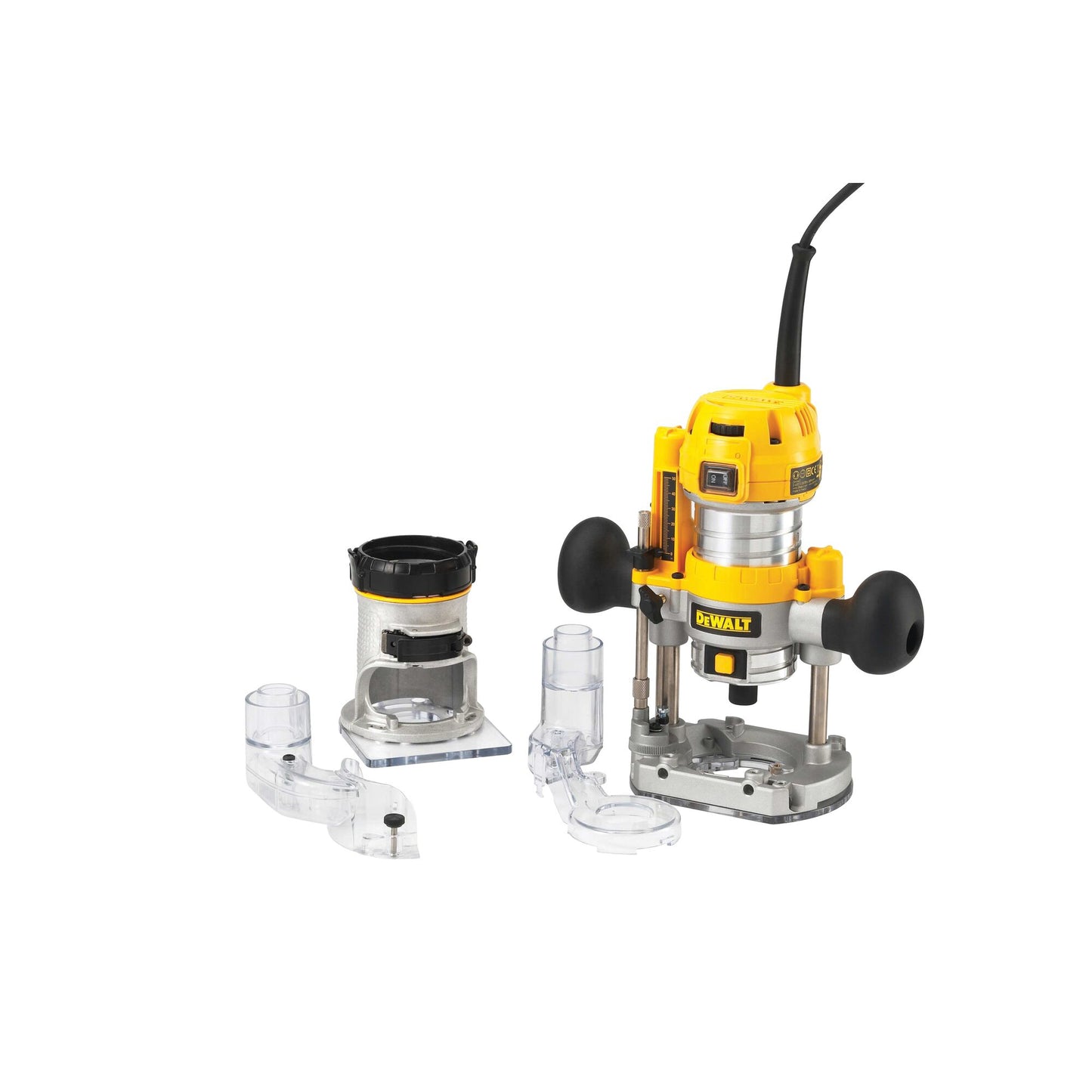 DEWALT D26204K-QS Kit formato da elettrofresatrice ad affondamento e adattatore per conversione a base fissa, 900W