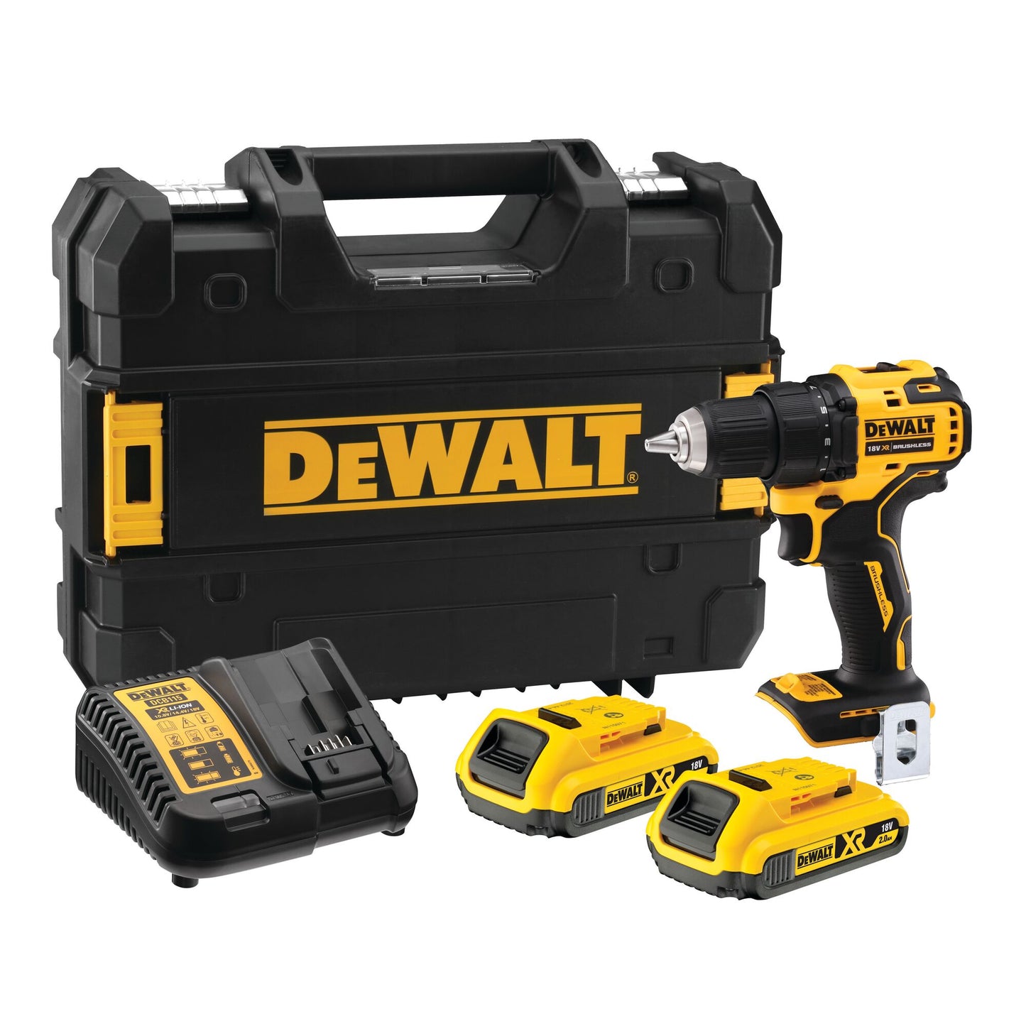 DEWALT DCD708D2T-QW 18V XR Brushless Compact Drill Driver with 2 x 2Ah Lithium Ion Batteries and Kit Box