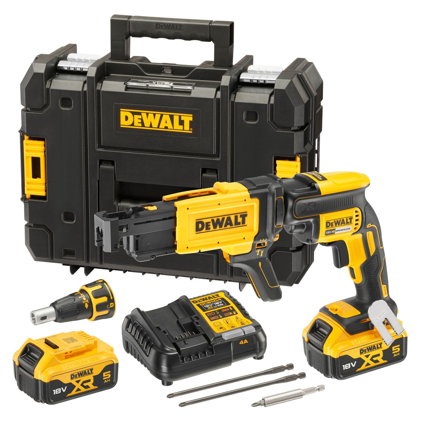 DEWALT DCF620P2K-QW Avvitatore per cartongesso 18V XR Brushless con meccanismo caricamento viti a nastro, 2 batterie XR 18V 5.0Ah comprese