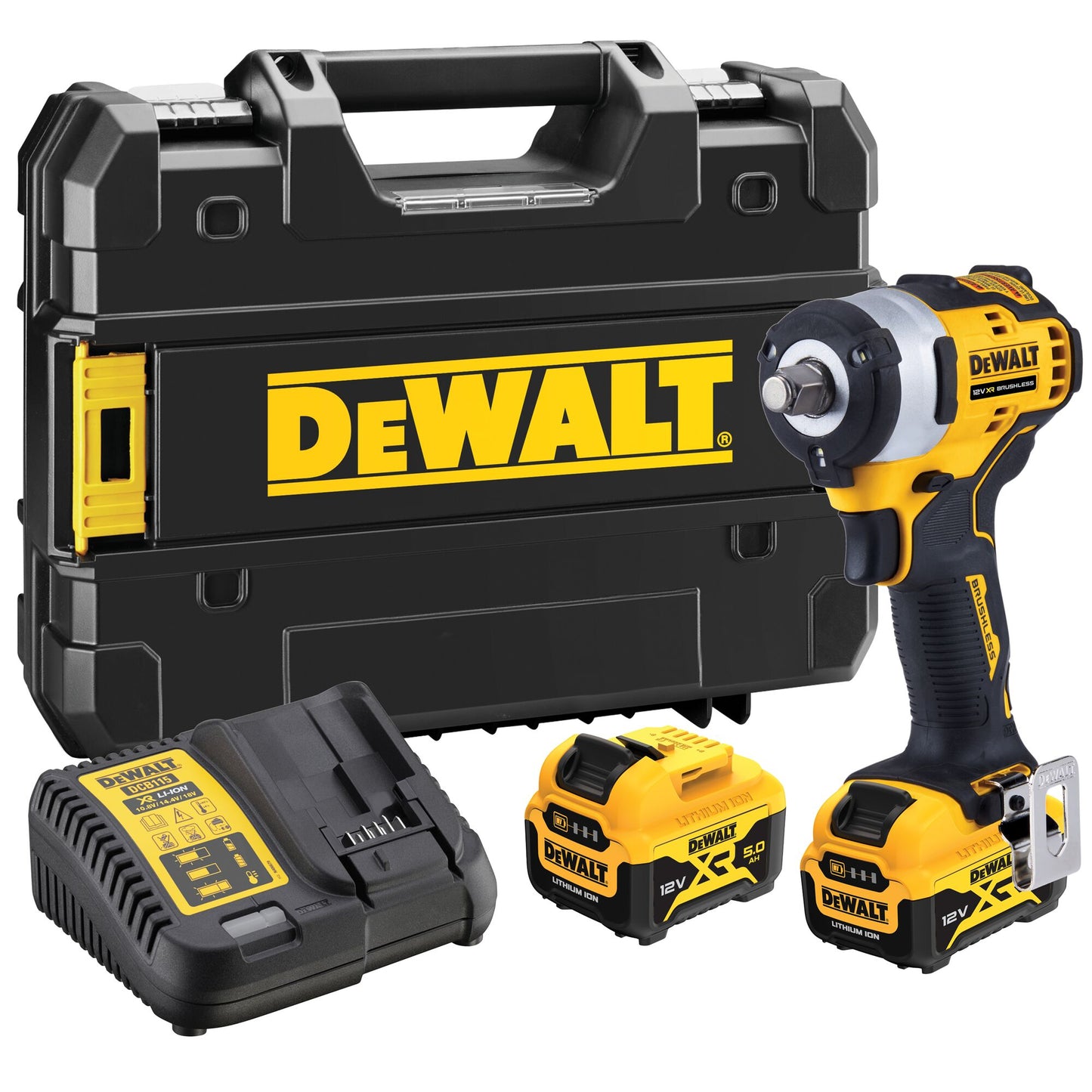 DEWALT DCF901P2-QW 12V Brushless 1/2" Impact Wrench with 2 x 5Ah Lithium Ion Batteries