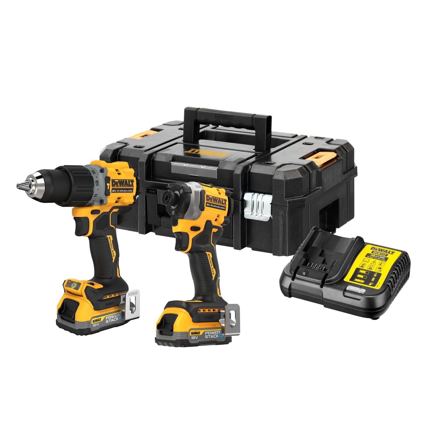 DEWALT DCK2050E2T-QW 18V Twin Kit Compact Hammer Drill + Impact Driver + 2 Powerstack Batteries