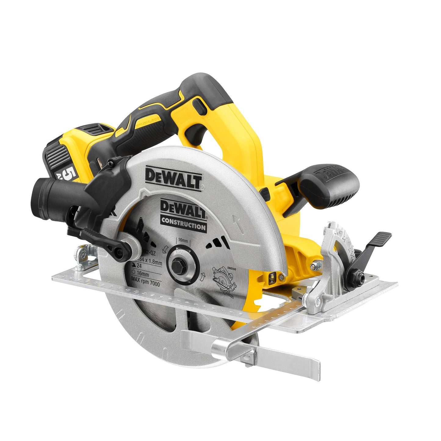 DEWALT DCS570P2-QW Sierra circular 180mm sin escobillas con 2 baterías 18V 5.0Ah