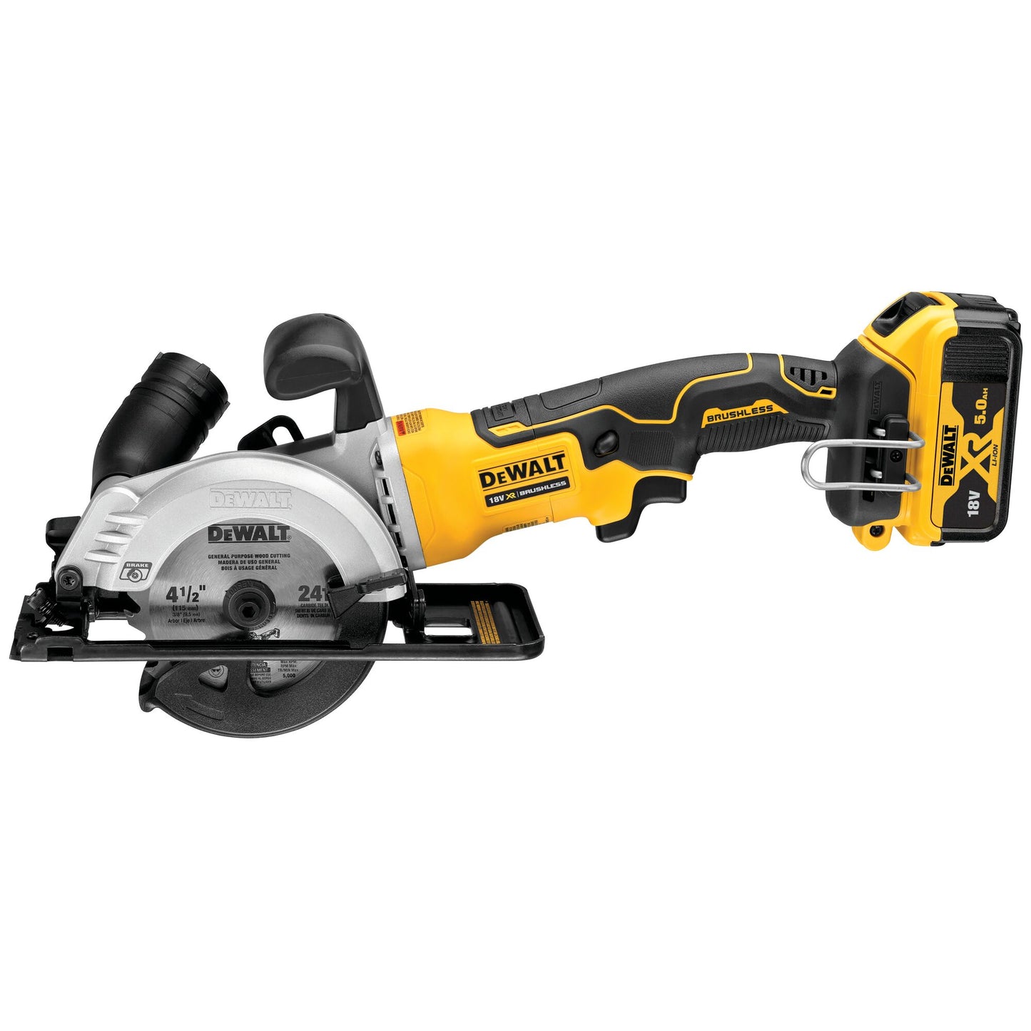 DEWALT DCS571P2-QW 18V XR Brushless 115mm Compact Circular Saw with 2 x 5Ah Lithium Ion Batteries