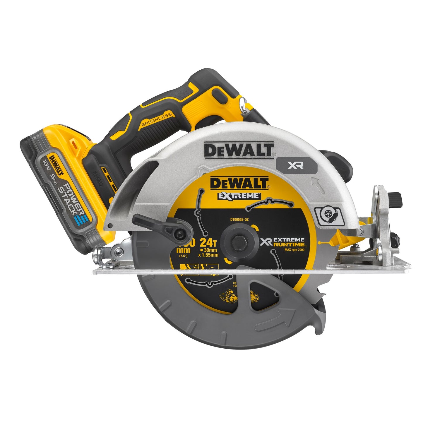DEWALT DCS573H2T-QW 18V XR Brushless 190mm Circular Saw with 2 x 5.0Ah Powerstack batteries