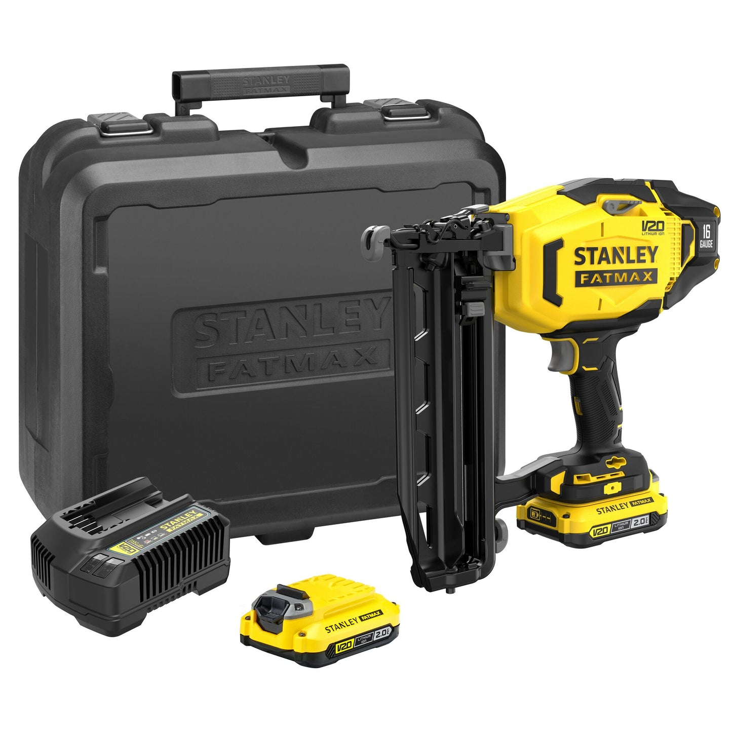 STANLEY FATMAX SFMCN616D2K-QW V20 Cordless 16-Gauge Finishing Nailer with 2 x 2.0Ah Lithium Ion Batteries and Kit Box