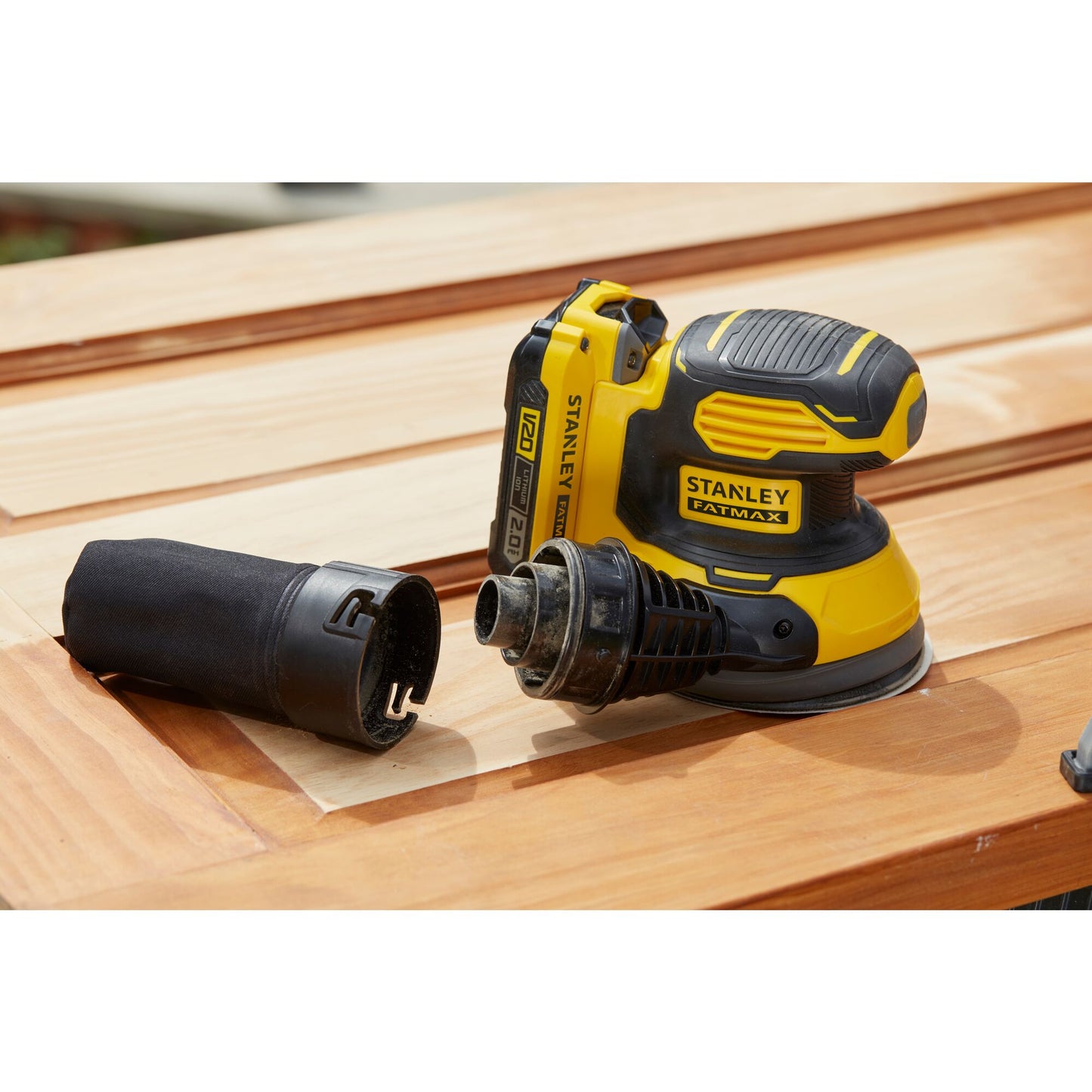 STANLEY FATMAX SFMCW220D1S-QW V20 Cordless Random Orbit Sander with 1 x 2.0Ah Lithium Ion Battery and Soft Bag