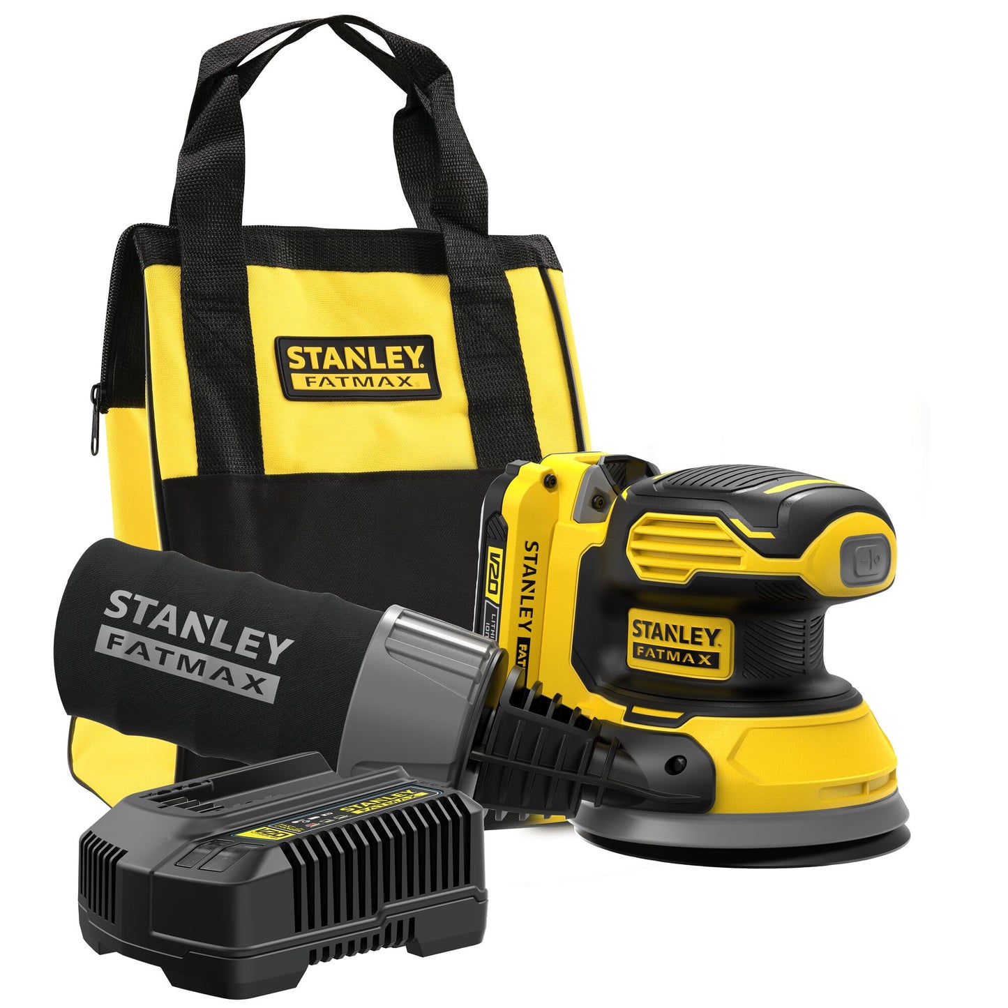 STANLEY FATMAX SFMCW220D1S-QW V20 Cordless Random Orbit Sander with 1 x 2.0Ah Lithium Ion Battery and Soft Bag