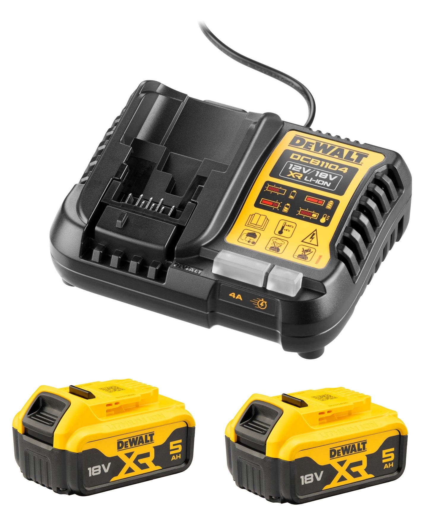 DEWALT DCB1104P2-QW Starter Kit Caricabatteria multivoltaggio XR 4A + 2 batterie 18V 5.0Ah