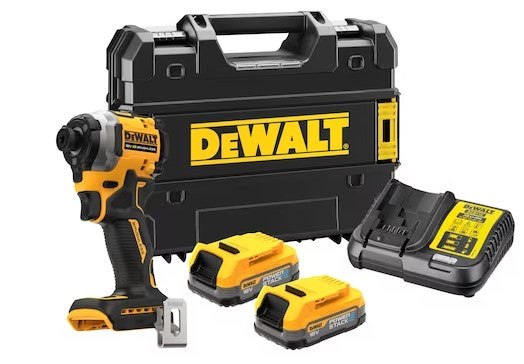 DEWALT DCF850E2T-QW Avvitatore ad impulsi compatto 3 velocità 2 batterie Powerstack 18V XR brushless 1/4”