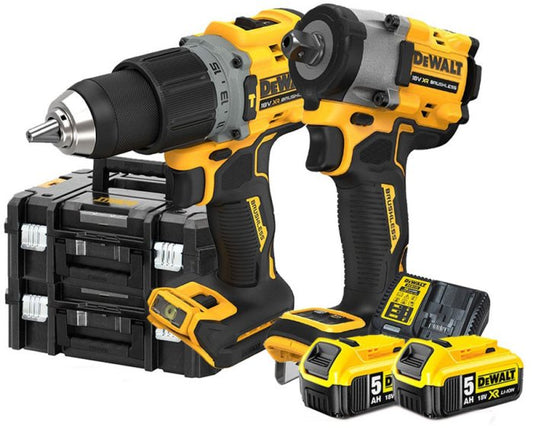 DEWALT DCK922HDP2-IT Kit composto da trapano a percussione DCD805 + Avvitatore ad impulsi DCF922 + 2 batterie XR 18V 5.0Ah + Valigetta TSTAK
