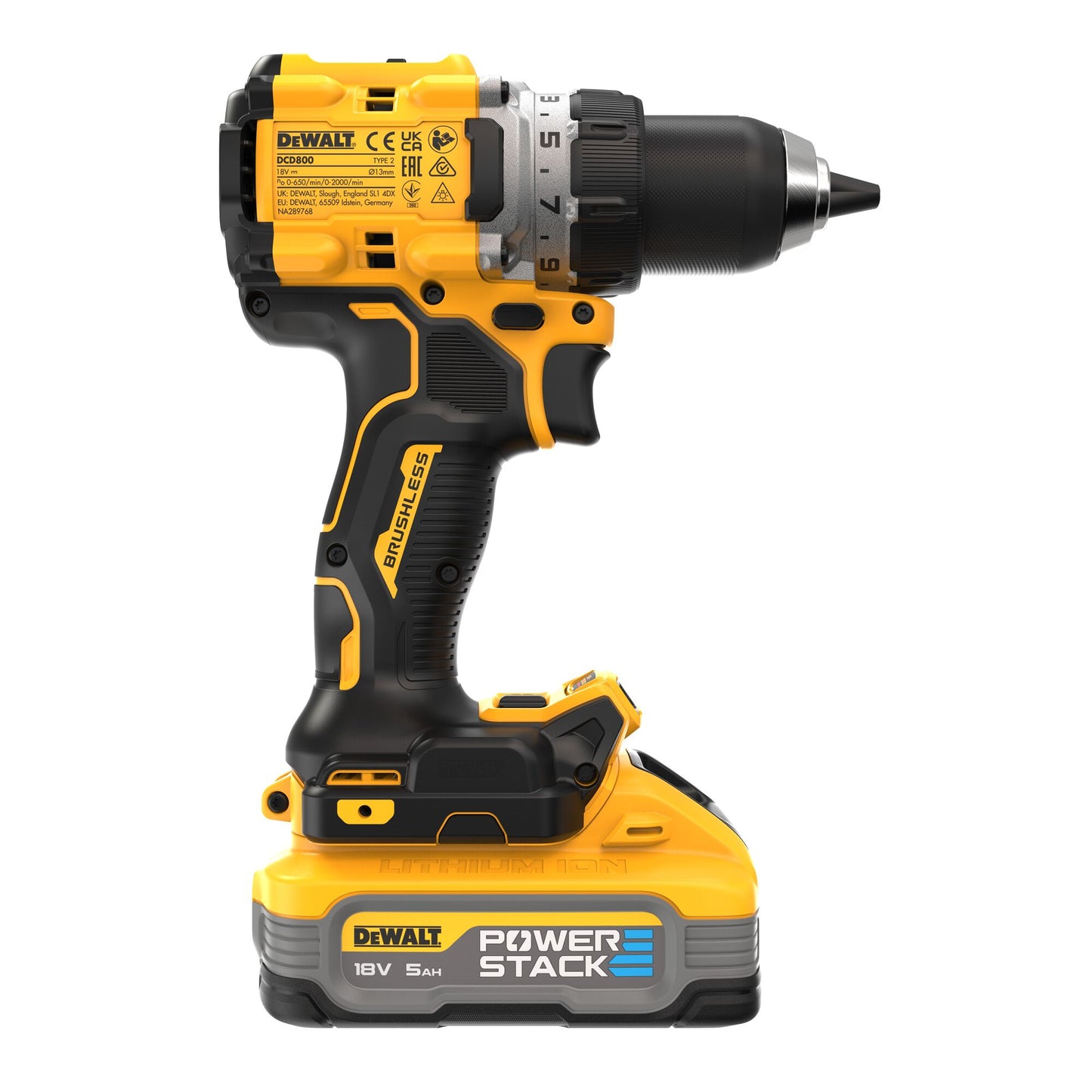 DEWALT DCD800H2T-QW Trapano avvitatore brushless 2 velocità con 2 batterie Powerstack 5.0Ah