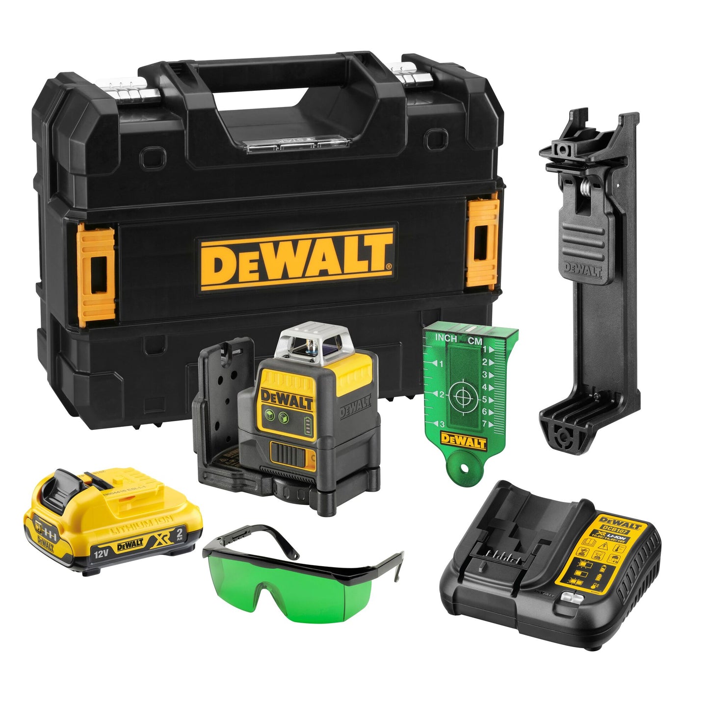 DEWALT DCE0811D1G-QW 12V XR 2X360° Green Laser with 1 x 2.0Ah Lithium Ion battery