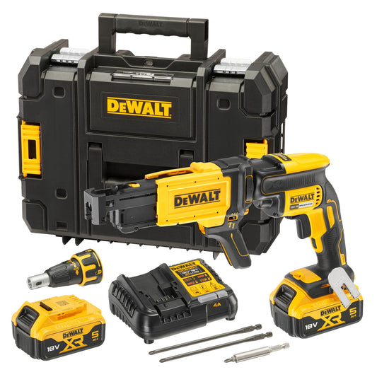 DEWALT DCF620P2K-QW Avvitatore per cartongesso 18V XR Brushless con meccanismo caricamento viti a nastro, 2 batterie  XR 18V 5.0Ah comprese