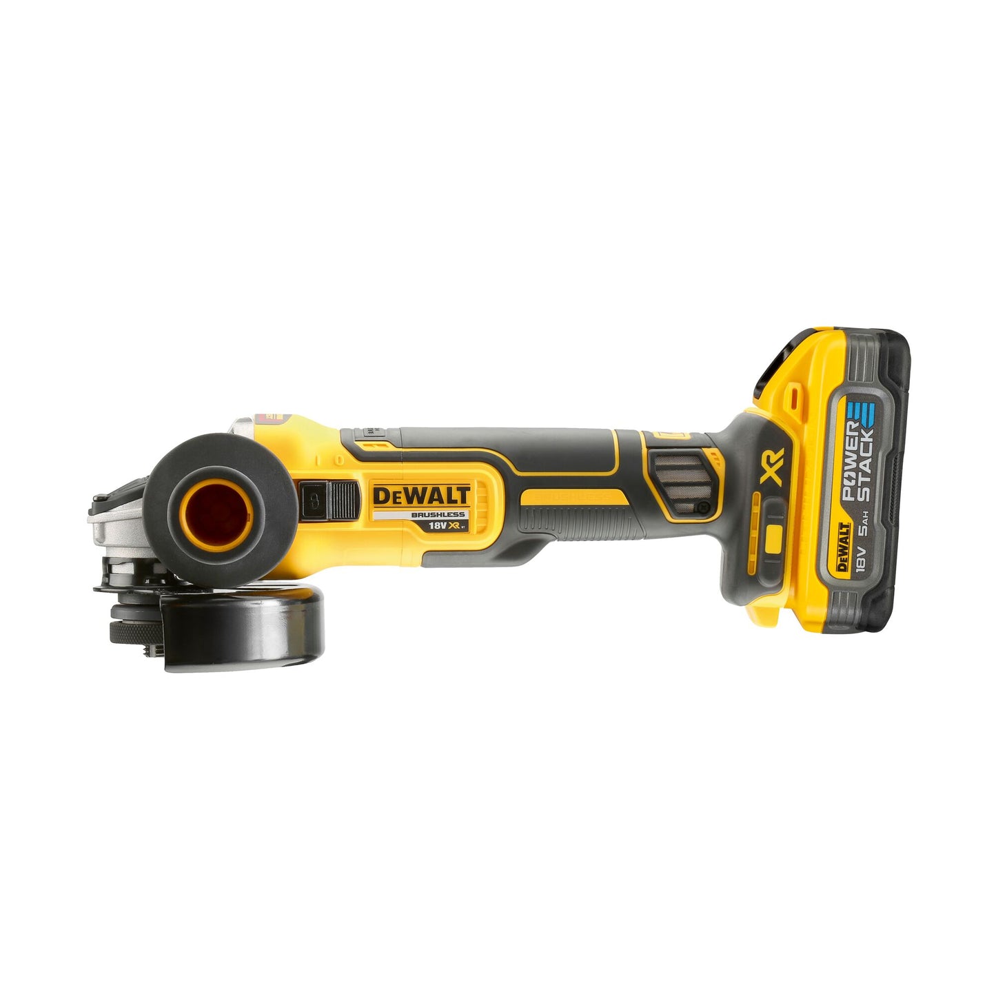 DEWALT DCG409H2T-QW 18V XR Brushless Cordless Angle Grinder 125mm with 2 x 5Ah Lithium Ion Powerstack Batteries