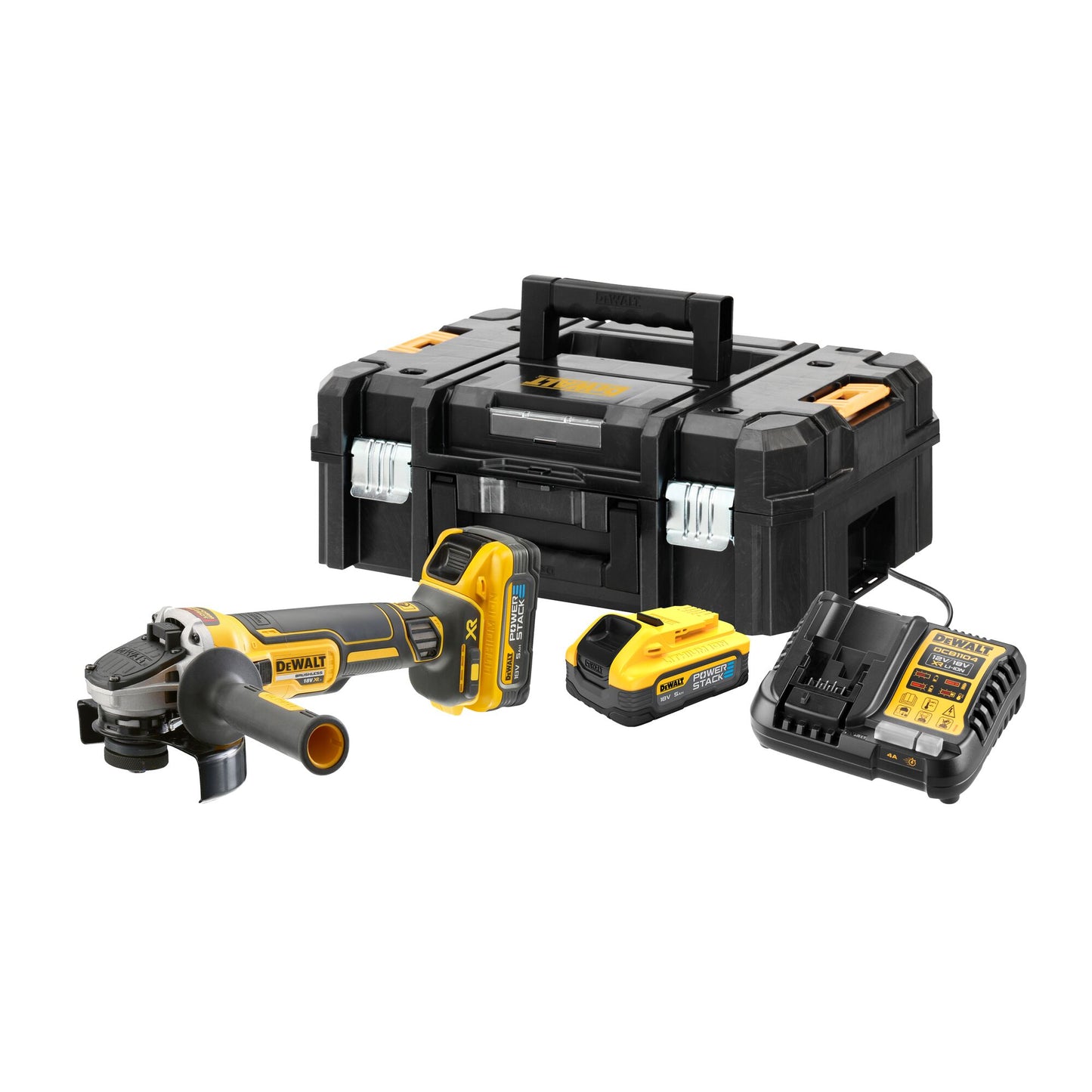 DEWALT DCG409H2T-QW 18V XR Brushless Cordless Angle Grinder 125mm with 2 x 5Ah Lithium Ion Powerstack Batteries