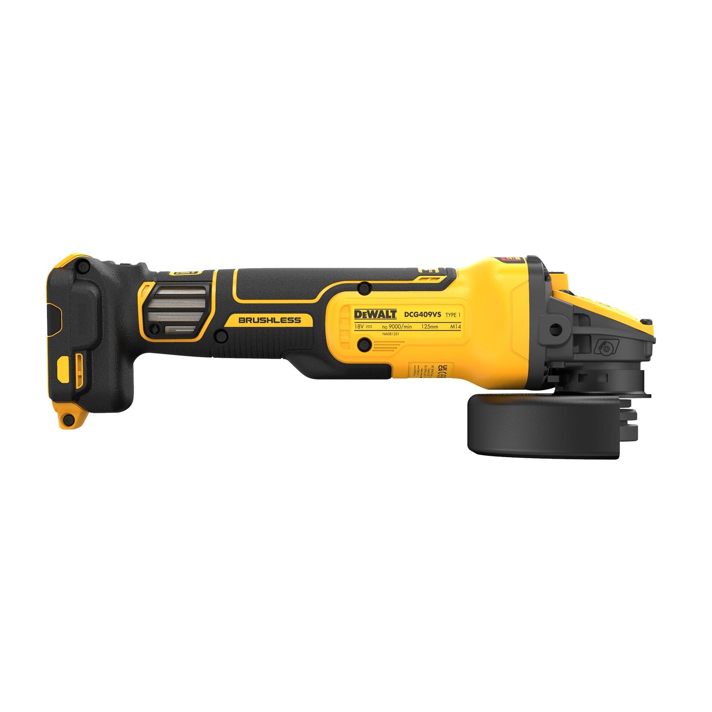 DEWALT DCG409VSNT-XJ 18 Volt Akku-Winkelschleifer (125 mm) mit regulierbarer Drehzahl, ohne Akku und Ladegerät