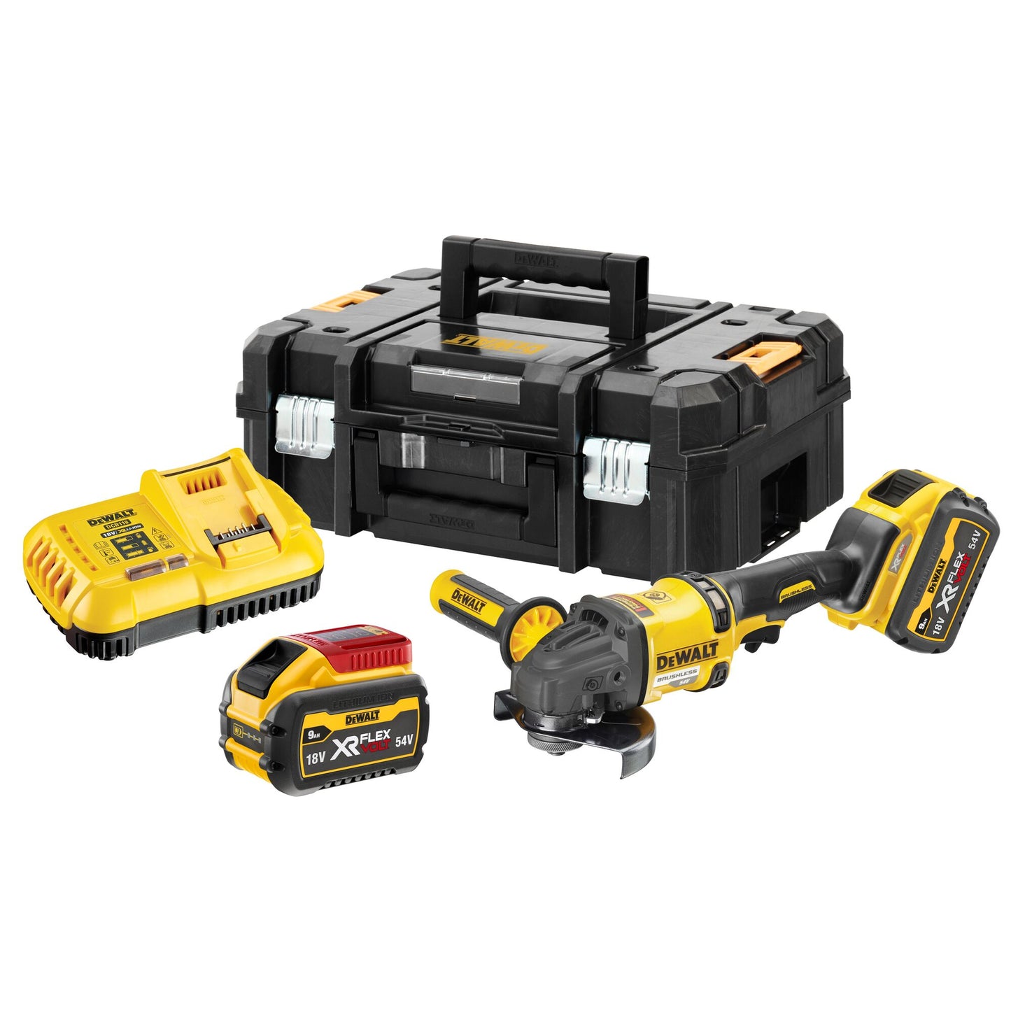 DEWALT DCG418X2-QW 18/54V XR 125mm Angle Grinder with 2 x 9.0Ah Flexvolt Battery