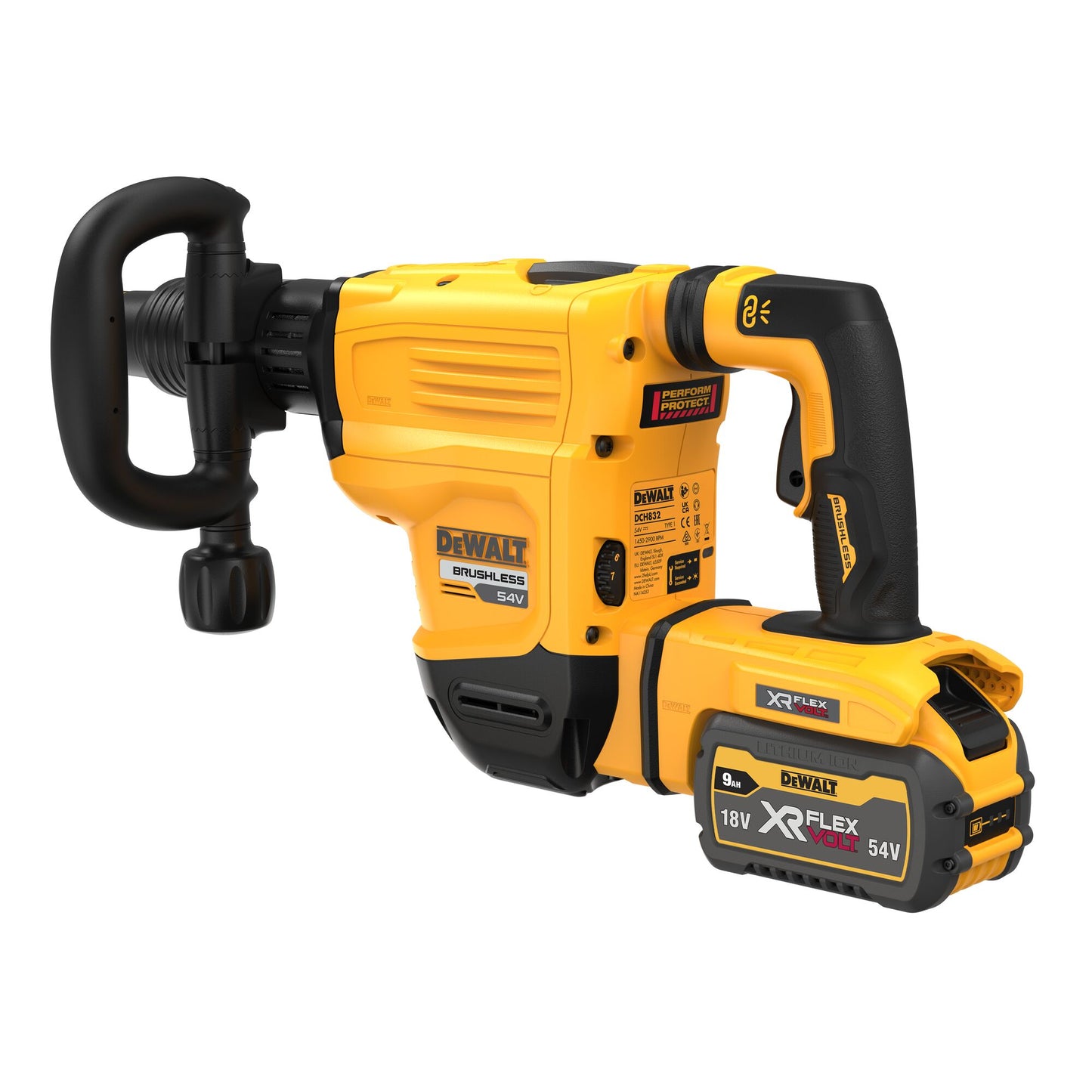 DEWALT DCH832X2-QW 18/54V XR SDS-Max Chipping Hammer with 2 x 9Ah Flexvolt Lithium Ion Batteries