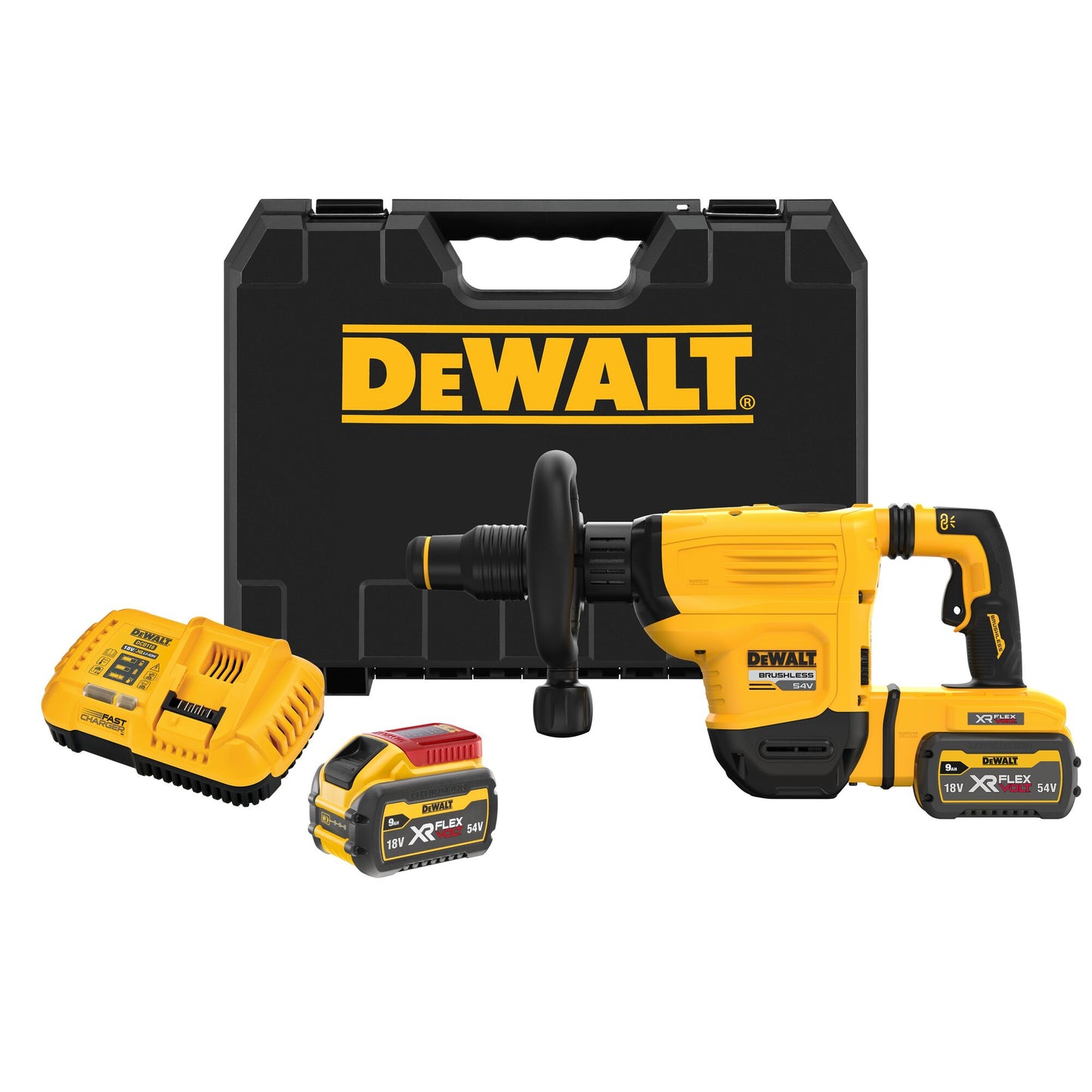 DEWALT DCH832X2-QW 18/54V XR SDS-Max Chipping Hammer with 2 x 9Ah Flexvolt Lithium Ion Batteries