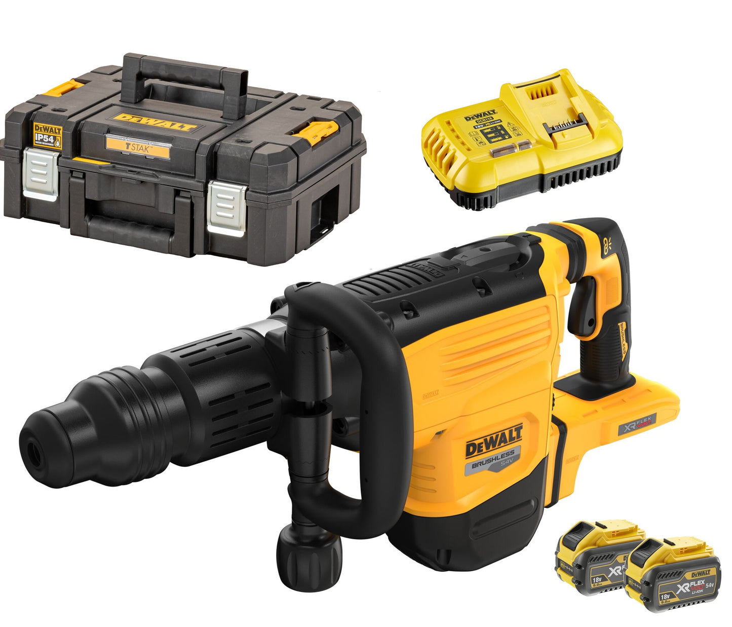 DEWALT DCH892X2-QW 18/54V XR SDS-Max Chipping Hammer with 2 x 9Ah Flexvolt Lithium Ion Batteries