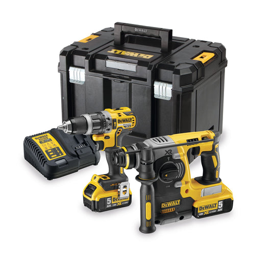 DEWALT DCK207P2T-QW Kit brushless composto da Trapano avvitatore con percussione DCD796 + Tassellatore SDS Plus DCH273 + 2 batterie XR 18V 5.0Ah