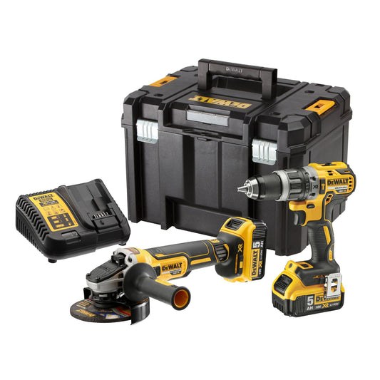 DEWALT DCK2080P2T-QW Kit composto da DCD796 trapano 2 velocità+ DCG405 smerigliatrice 125mm + 2 batterie XR 18V 5Ah
