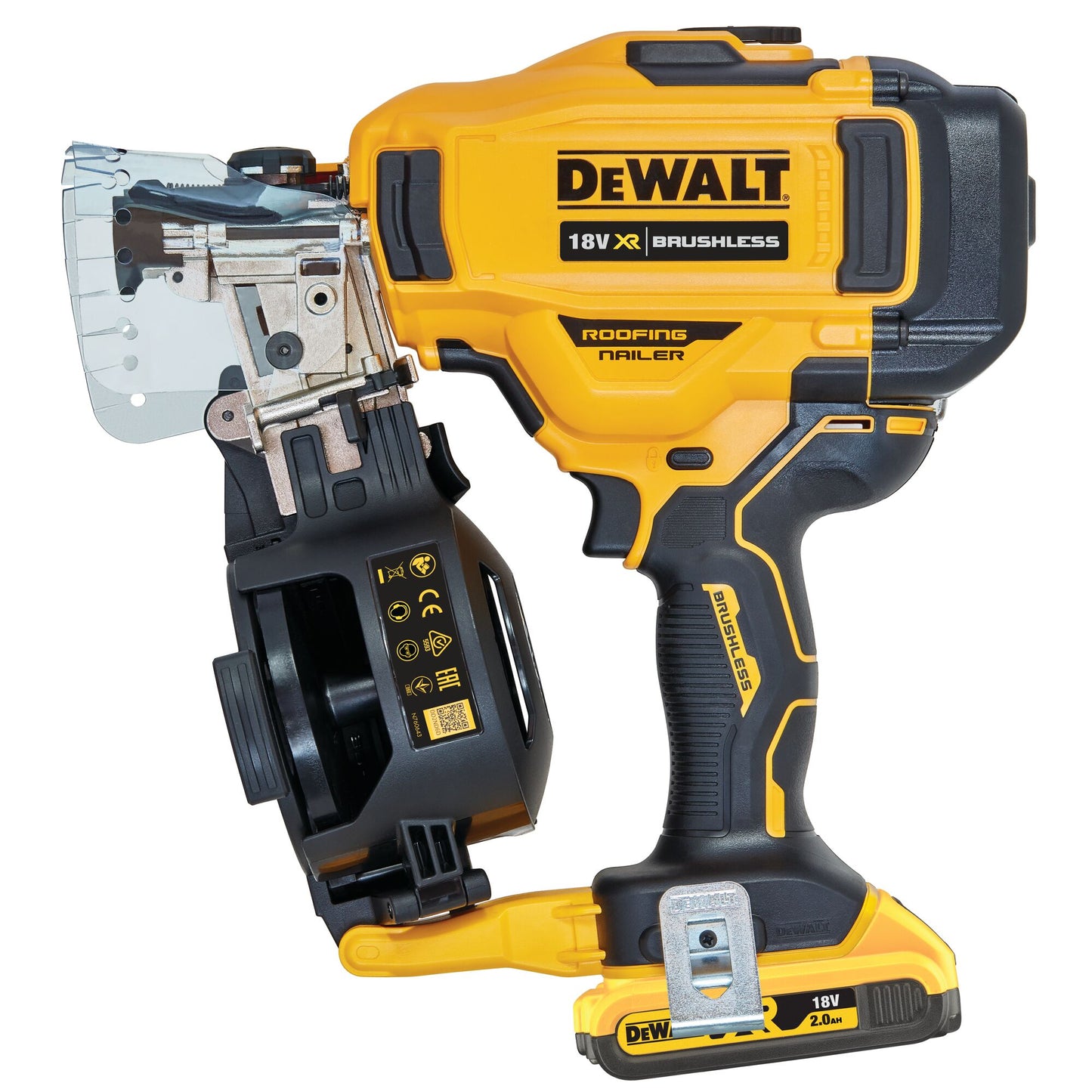 DEWALT DCN45RND2-QW 18V XR Cordless Roofing Nailer with 2 x 2Ah Lithium Ion Batteries