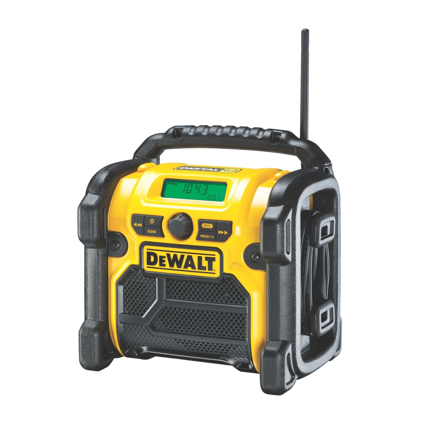 DEWALT DCR020-QW Akku- und Netz-Kompakt-Radio mit DAB+ für 10,8/18 Volt XR Li-Ion Akkus, ohne Akku und Ladegerät