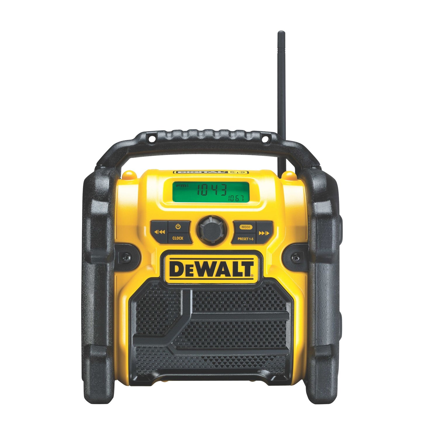 DEWALT DCR020-QW Akku- und Netz-Kompakt-Radio mit DAB+ für 10,8/18 Volt XR Li-Ion Akkus, ohne Akku und Ladegerät