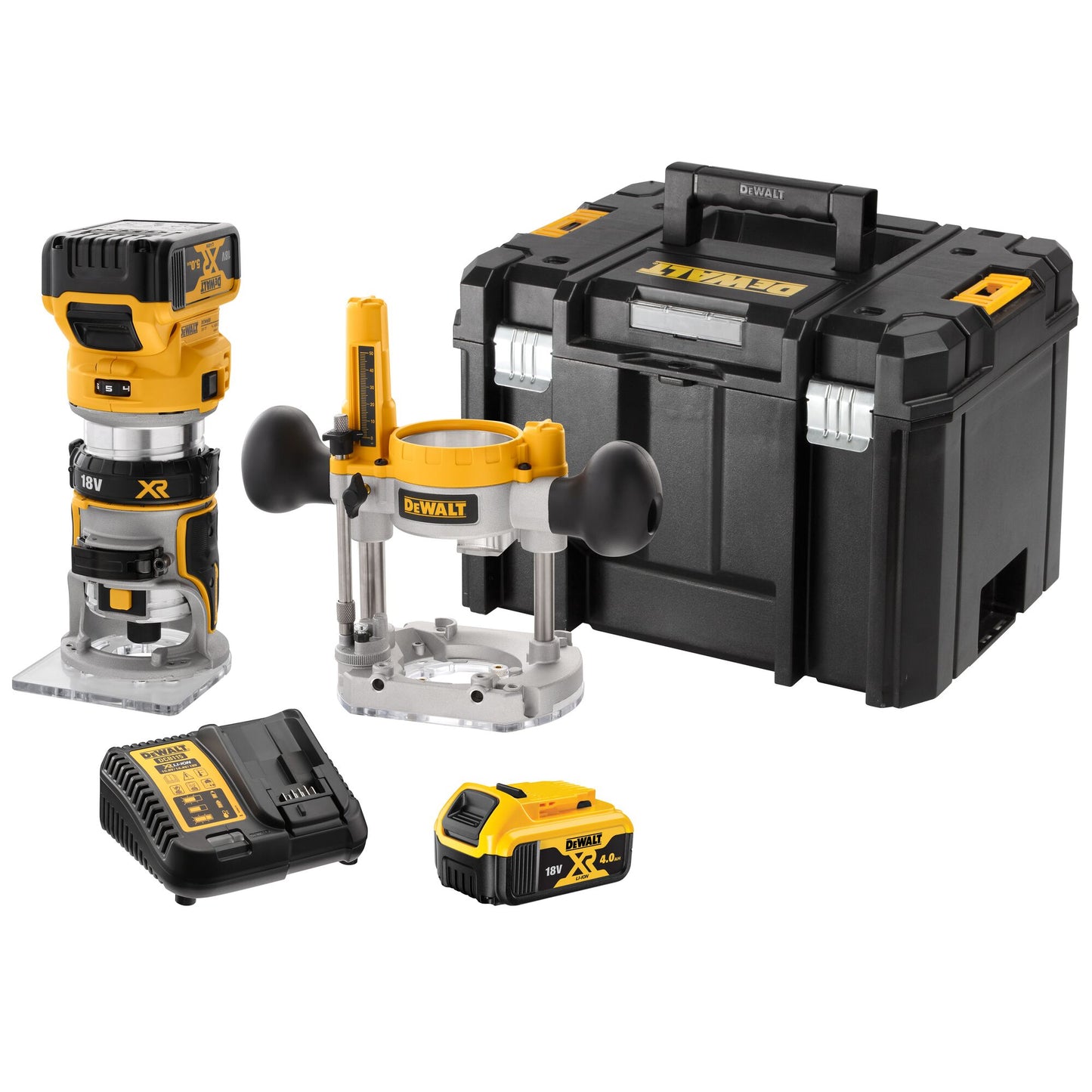 DEWALT DCW604P2-QW 18V XR Brushless 8mm (1/4") Router with 2 x 5Ah Lithium Ion Batteries