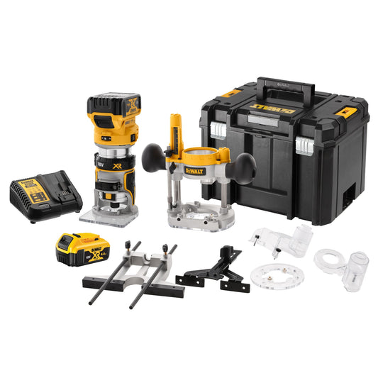 DEWALT DCW604P2-QW Elettrofresatrice con adattatore per base fissa 2 batterie 18V 5.0Ah