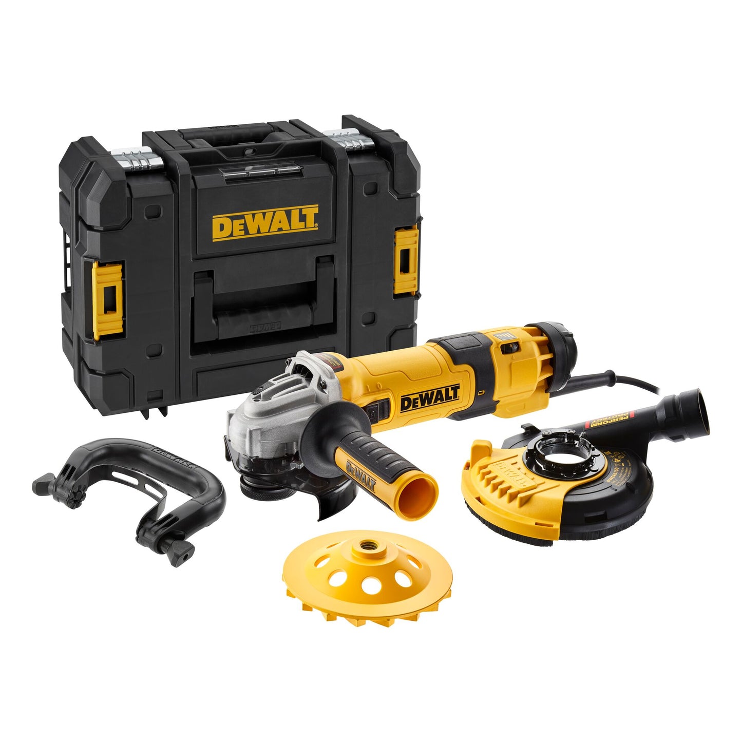 DEWALT DWE4257KT-QS Smerigliatrice angolare 125mm 1500W con tazza diamantata e cuffia di protezione