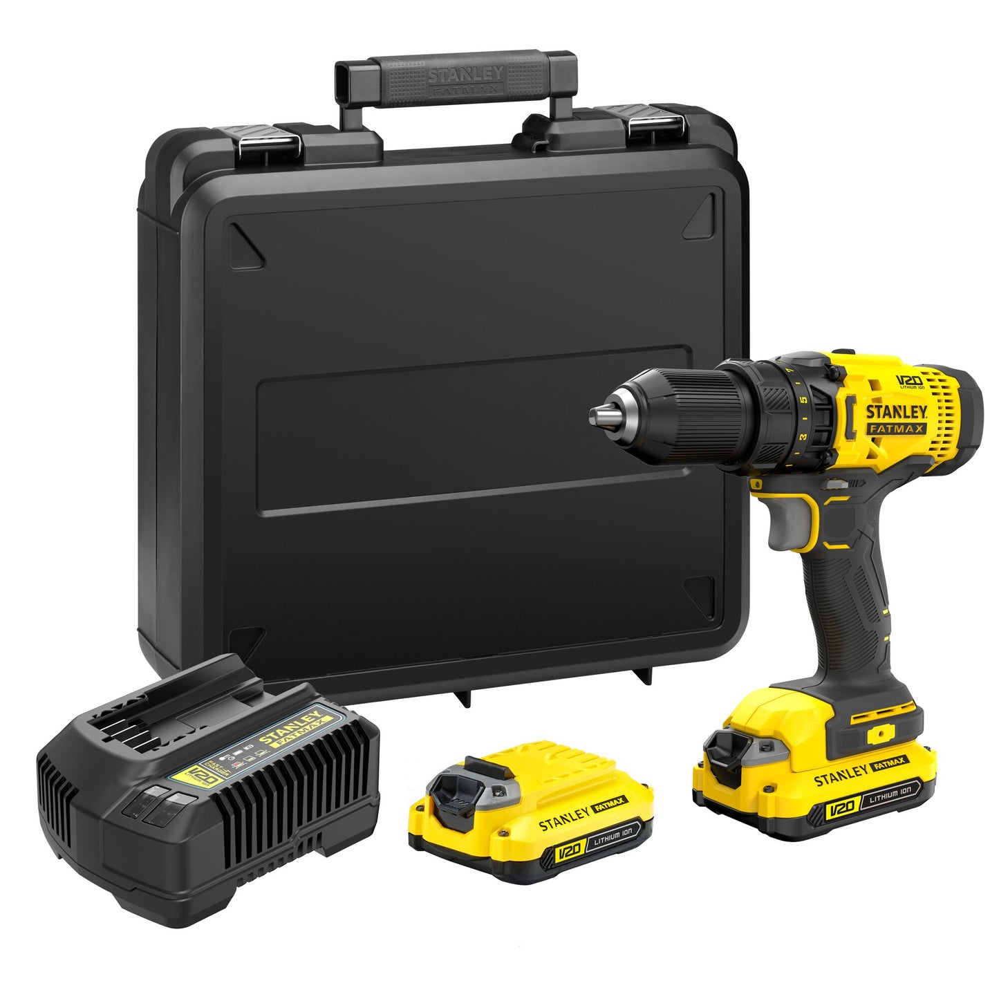 STANLEY FATMAX SFMCD700C2K-QW V20 Cordless Drill Driver with 2 x 1.5Ah Lithium Ion Batteries and Kit Box