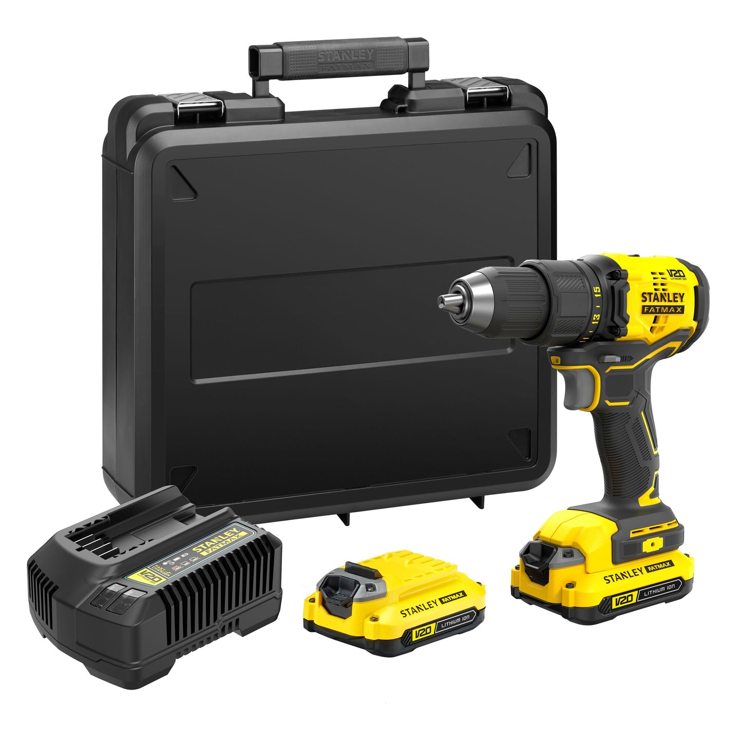 STANLEY FATMAX SFMCD720D2K-QW Taladro atornillador brushless V20 li-ion 18V con 2 baterias 2.0Ah, cargador 1,25A y maletí