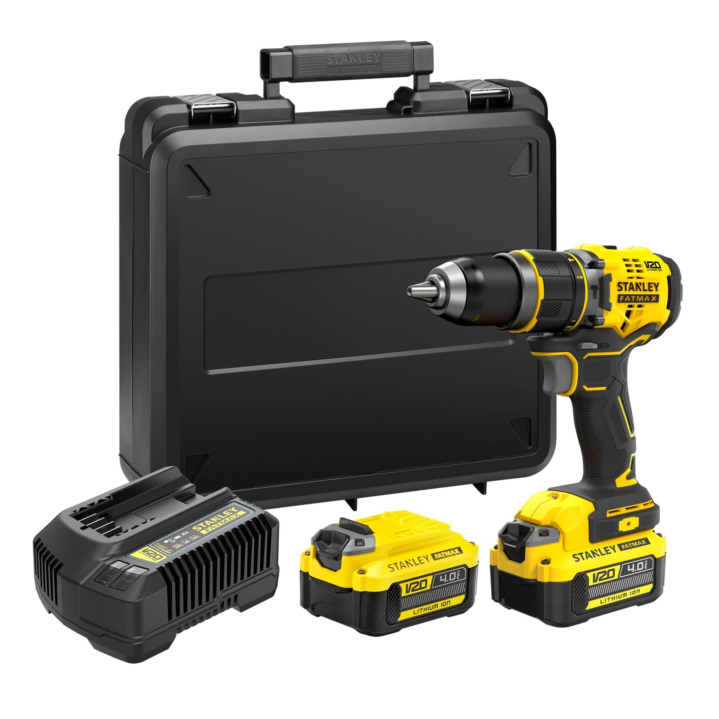 STANLEY FATMAX SFMCD721M2K-QW V20 Cordless Brushless Hammer Drill with 2 x 4.0Ah Battery and Kit Box