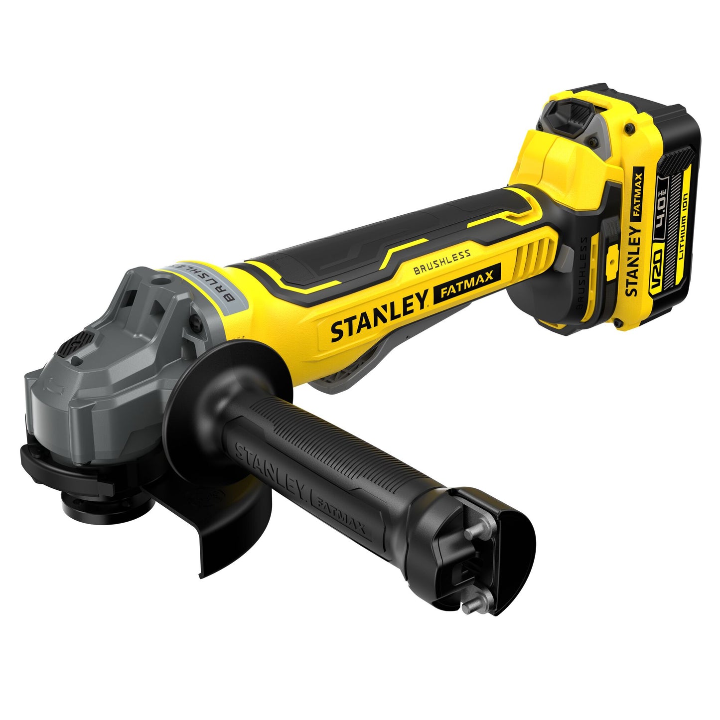 STANLEY FATMAX SFMCG700M2K-QW V20 Cordless Brushless 125mm Angle Grinder with 2 x 4.0Ah Lithium Ion Batteries and Kit Box