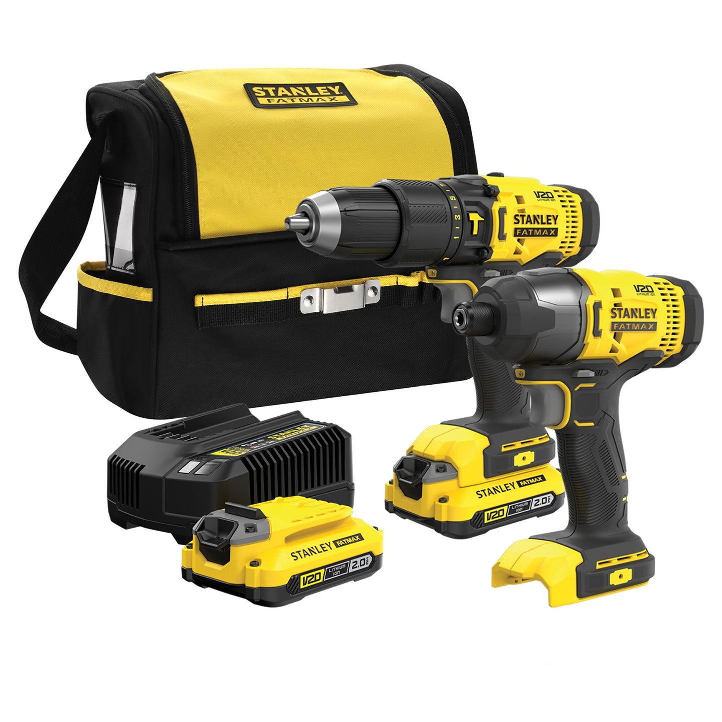 STANLEY FATMAX SFMCK465D2S-QW Kit trapano avvitatore a percussione V20 + avvitatore a implusi 1/4'' V20