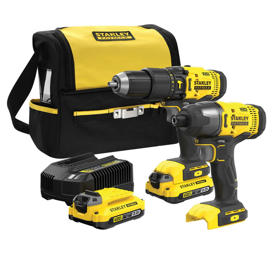 STANLEY FATMAX SFMCK465D2S-QW Kit trapano avvitatore a percussione V20 + avvitatore a implusi 1/4'' V20