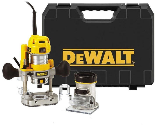 DEWALT D26204K-QS Kit formato da elettrofresatrice ad affondamento e adattatore per conversione a base fissa, 900W